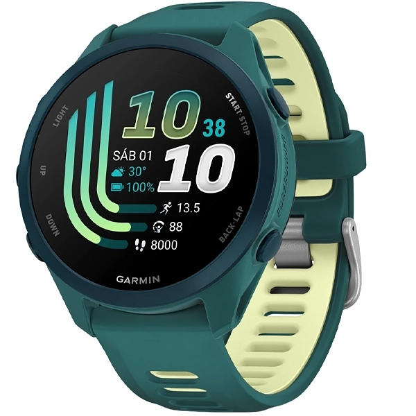 Relógio Garmin Forerunner 170 Music 010-03920 43 mm com GPS/Bluetooth - Teal Green/Citron