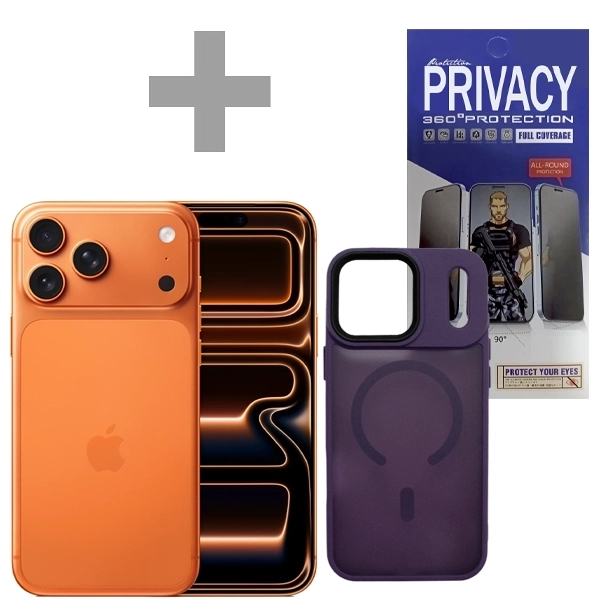 Apple iPhone 17 Pro Max A3257 eSIM 256GB/12GB RAM de 6.9" 48+48+48MP/18MP  + Pelicula Privacy + Capa Roxo Transparente