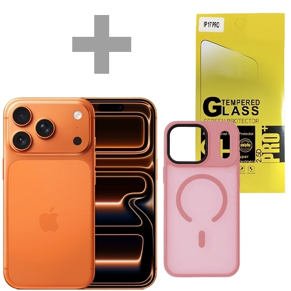Apple iPhone 17 Pro A3256 eSIM 256GB/12GB RAM de 6.3" 48+48+48MP/18MP + Pelicula + Capa Rosa Transparente