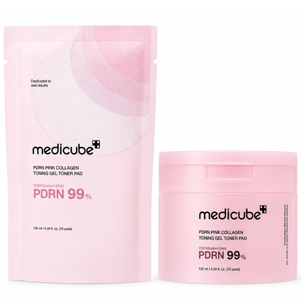 Almofadas Tônicas Medicube PDRN Pink Collagen Toning Gel Pad de 120ml (70 Unidades) (S/Caixa)