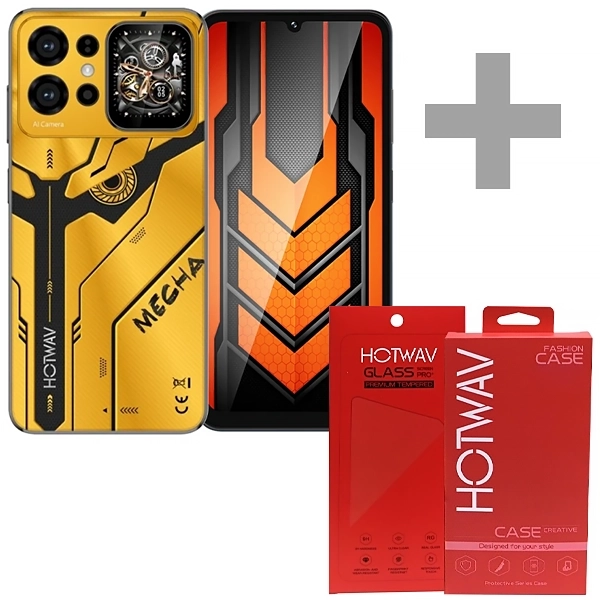 Celular Hotwav X100 Mecha Dual SIM de 128GB/6GB RAM de 6.75" 13MP/5MP - Armor Gold + Funda + Protector de Pantalla