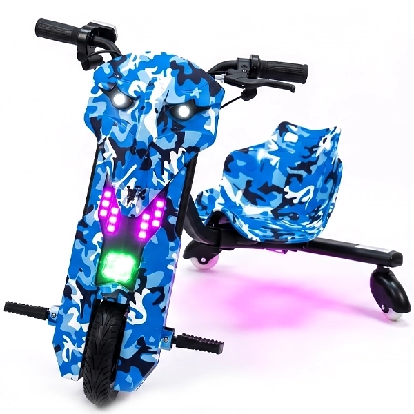 Triciclo Elétrico Audisat TE-8X 8" Bluetooth/Speaker - Camouflaged Blue (1 Mês de Garantia) (CX Feia)