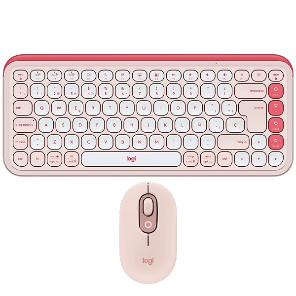 Kit Teclado Inalámbrico Logitech POP Icon Combo Español + Mouse 400 DPI - Rosa/Blanco