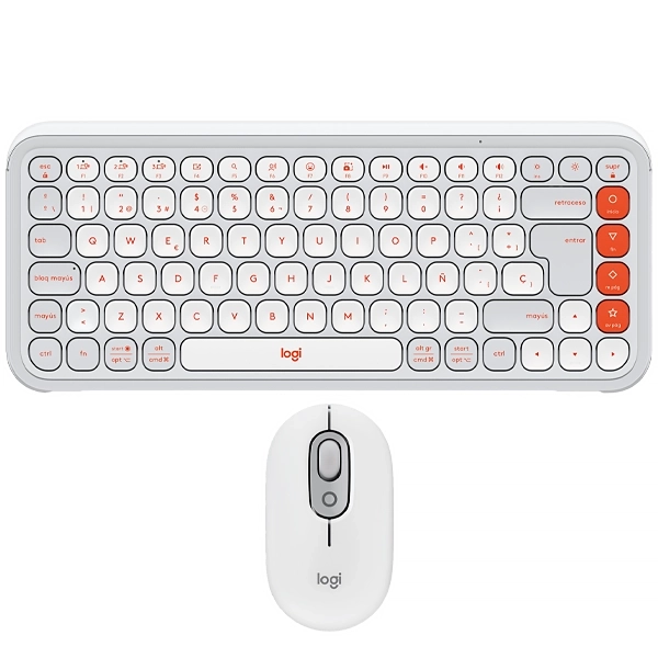 Kit Teclado Inalámbrico Logitech POP Icon Combo Español + Mouse 400 DPI - Gris/Blanco