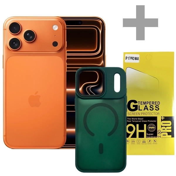 Apple iPhone 17 Pro Max A3257 eSIM 256GB/12GB RAM de 6.9" 48+48+48MP/18MP + Pelicula + Capa Verde Transparente