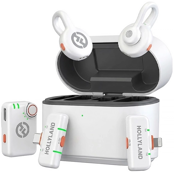 Microfone de Lapela Sem Fio Hollyland LARK M2S Ultimate Combo com USB-C/Lightning - Glacier White (Anatel)