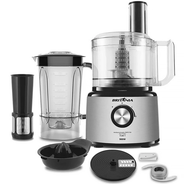 Multiprocesador Britânia BMP2700P Inox Turbo 5 en 1 + Licuadora + Exprimidor 220V ~ 60 Hz - Negro/Plata