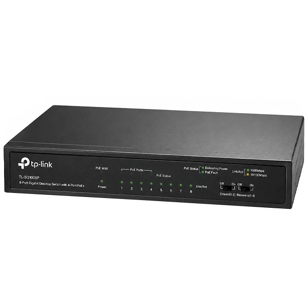 Switch TP-Link TL-SG1008P com 8 Portas Ethernet de 10/100/1000 Mbps - Cinza