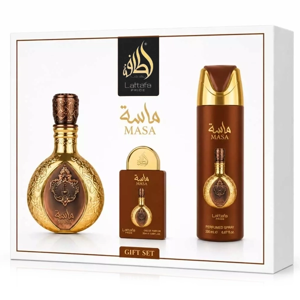 Kit Perfume Unisex Lattafa Masa EDP 100ml + Perfume 20ml + Desodorante 200ml