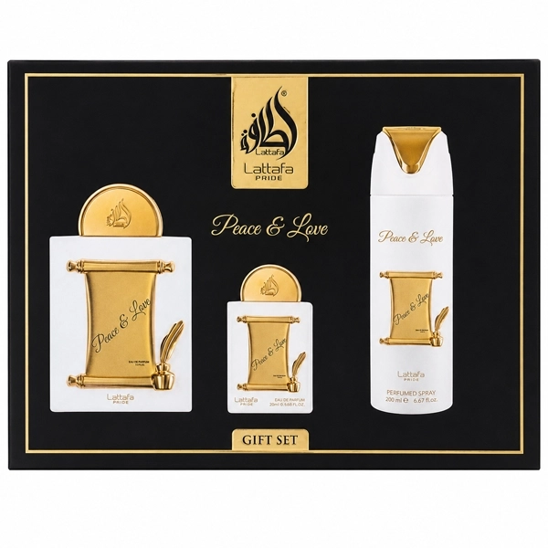 Kit Perfume Unissex Lattafa Peace & Love EDP 100ml + Perfume 20ml + Desodorante