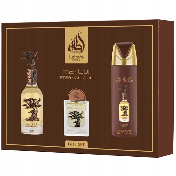 Kit Perfume Unisex Lattafa Pride Eternal Oud Gift Set EDP 100ml + Perfume 20ml + Desodorante