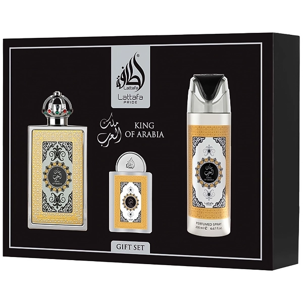 Kit Perfume Unissex Lattafa King Of Arabia EDP 100ml + Perfume 20ml + Desodorante