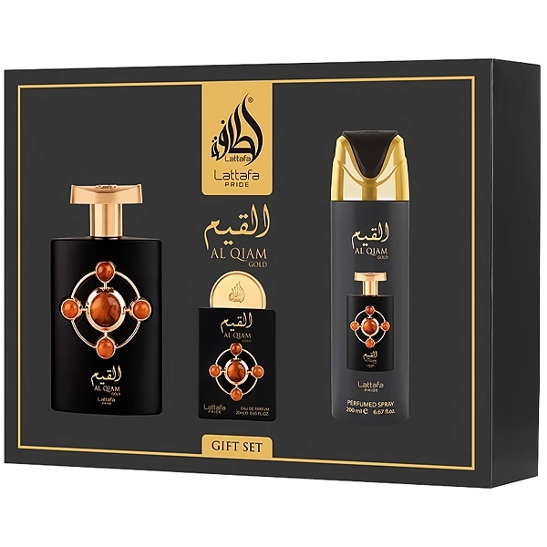 Kit Perfume Unisex Lattafa Ai Qiam Gold EDP 100ml + Perfume 20ml + Desodorante