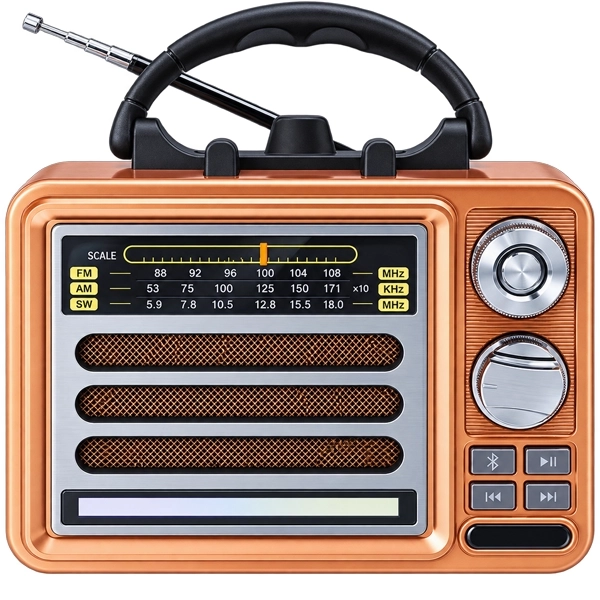 Radio Portátil MegaStar RX306G con USB/Bluetooth - Marrón/Dorado