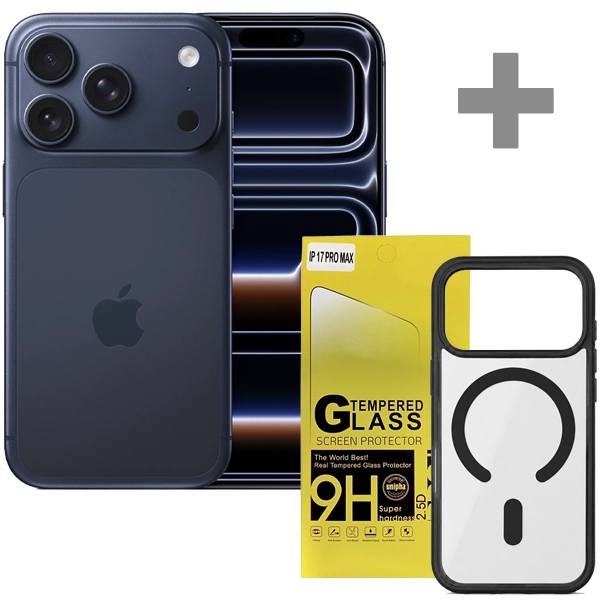 Apple iPhone 17 Pro Max A3257 eSIM 256GB/12GB RAM de 6.9" 48+48+48MP/18MP + Capa Preto Transparente + Pelicula