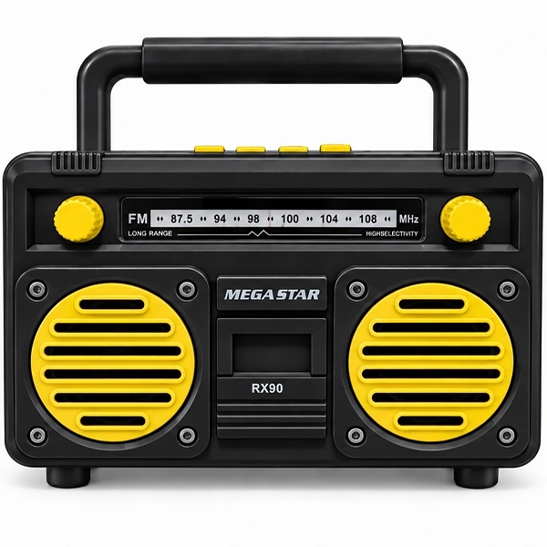 Rádio Portátil Megastar RX90A com USB Bluetooth - Preto Amarelo