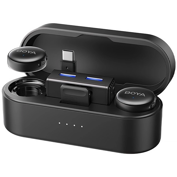 Microfone de Lapela Sem Fio Boya Boyalink 3-02 com USB-C Mini Jack 3.5 mm - Preto (Anatel)