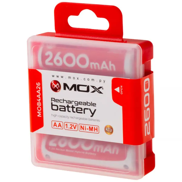 PILHA MOX RECARREGAVEL MOB4AA26 2600MAH AA C/4UNIDADES