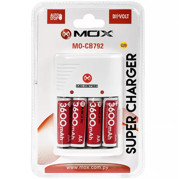 CARREGADOR DE PILHA MOX MO-CB792 4AA 3600MAH 2V BRANCO