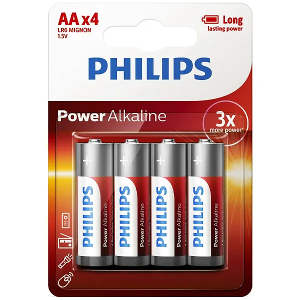 PILHA PHILIPS ALCALINA AA LR6P4B C/4UNIDADES POWER ALKALINE