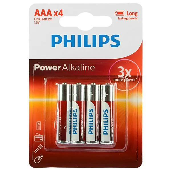 PILHA PHILIPS ALCALINA AAA LR03P4B C/4UNIDADES POWER ALKALINE