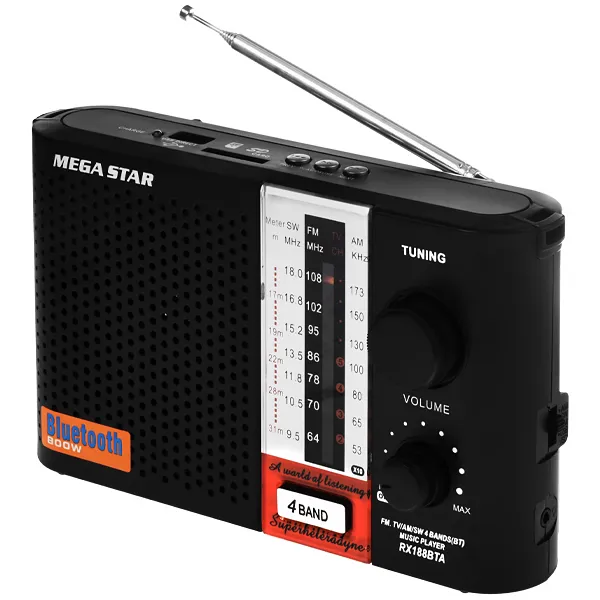 RADIO PORTATIL MEGASTAR RX188BTA FM AM SW TV BLUETOOTH 2V PRETO