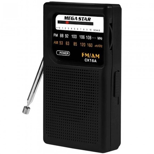 RADIO PORTATIL MEGASTAR CX16A FM AM PILHA PRETO