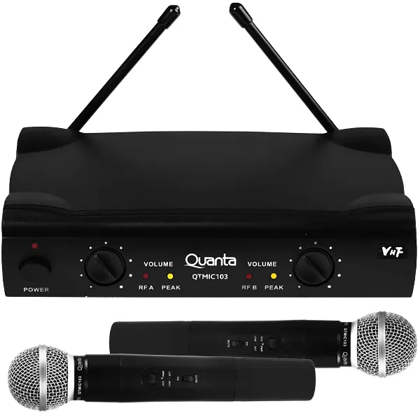 MICROFONE QUANTA QTMIC103 SEM/FIO PROFISSIONAL 2V PRETO